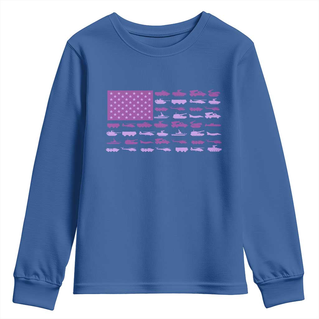 Military Child Month Military Transport American Flag Youth Sweatshirt TS11 Royal Blue Print Your Wear