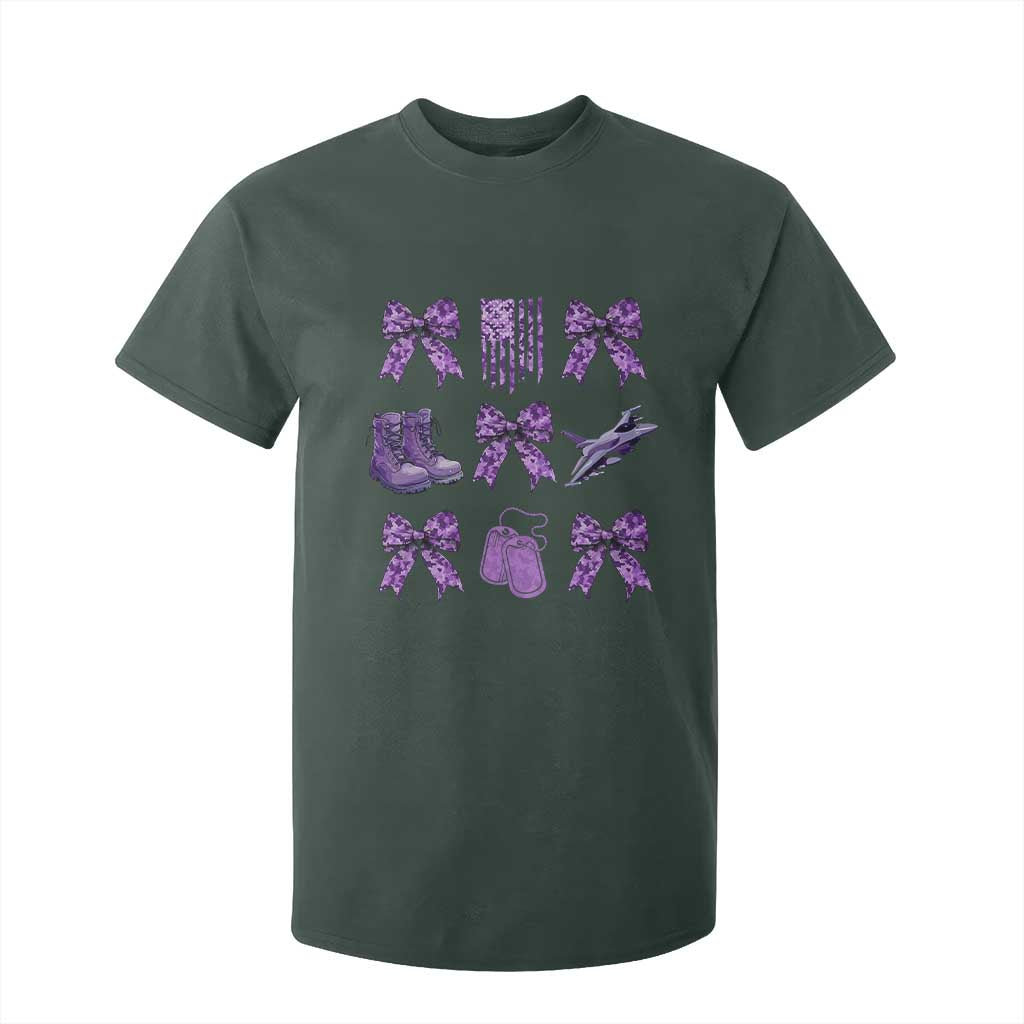 Military Kid Month Camo Coquette Bow T Shirt For Kid TS11 Dark Forest Green Print Your Wear