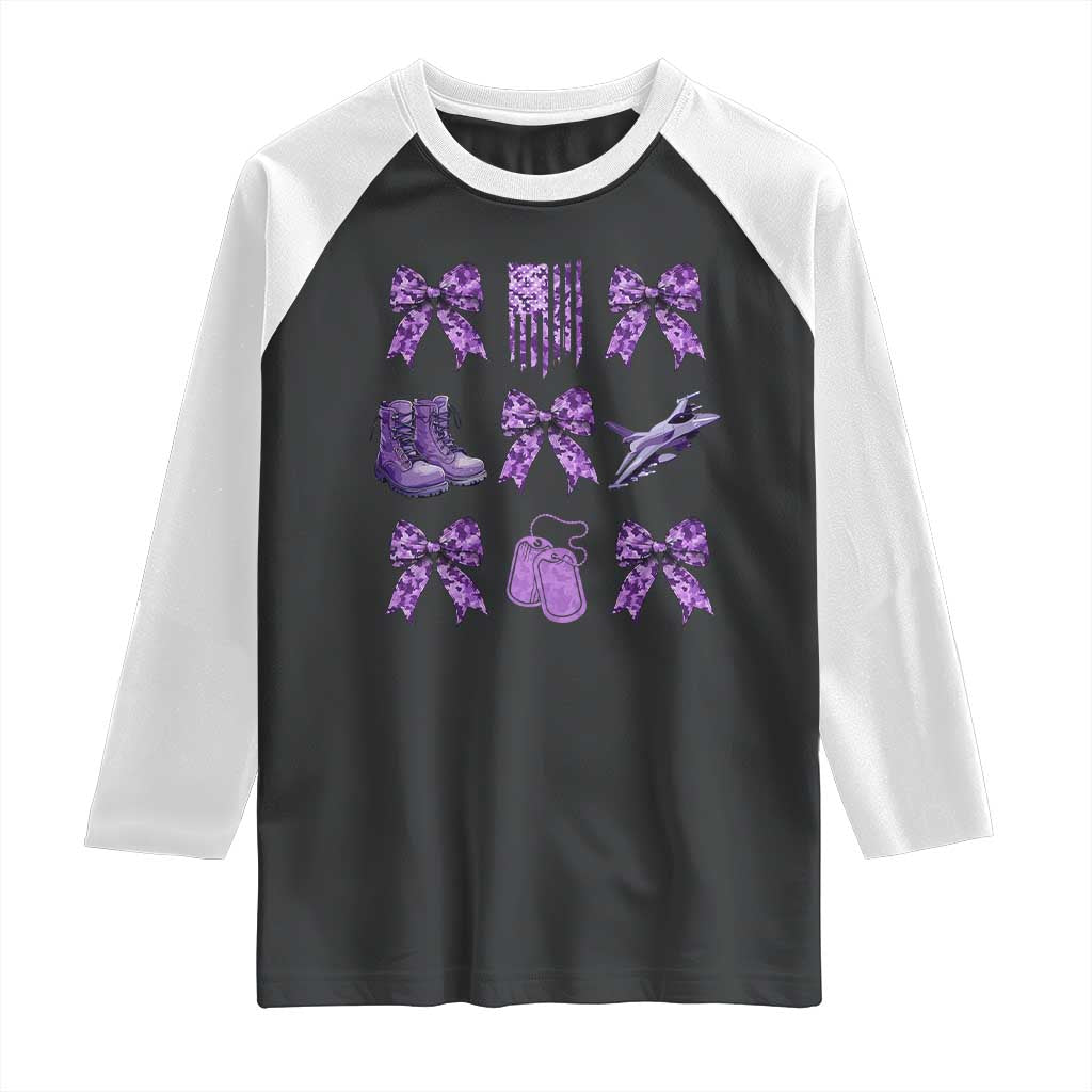 Military Kid Month Camo Coquette Bow Raglan Shirt TS11 Black White Print Your Wear