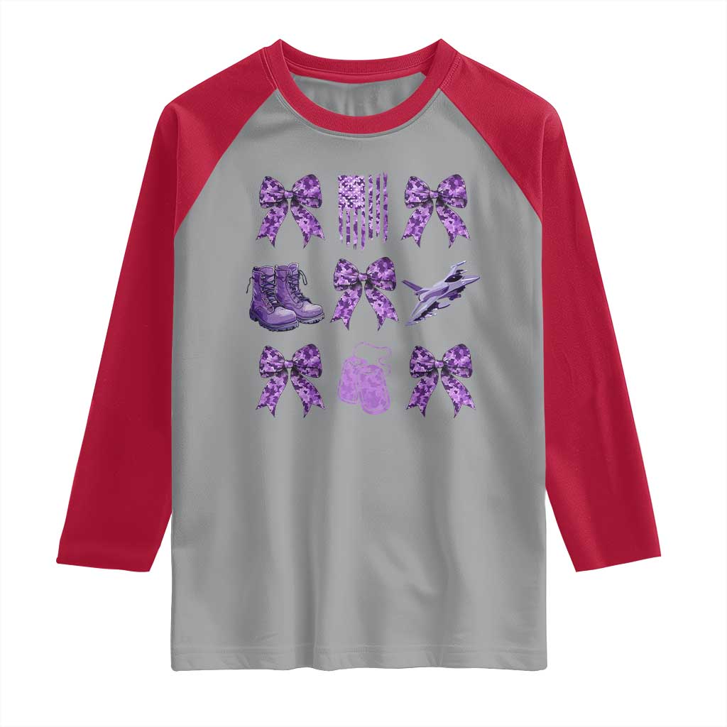 Military Kid Month Camo Coquette Bow Raglan Shirt TS11 Sport Gray Red Print Your Wear