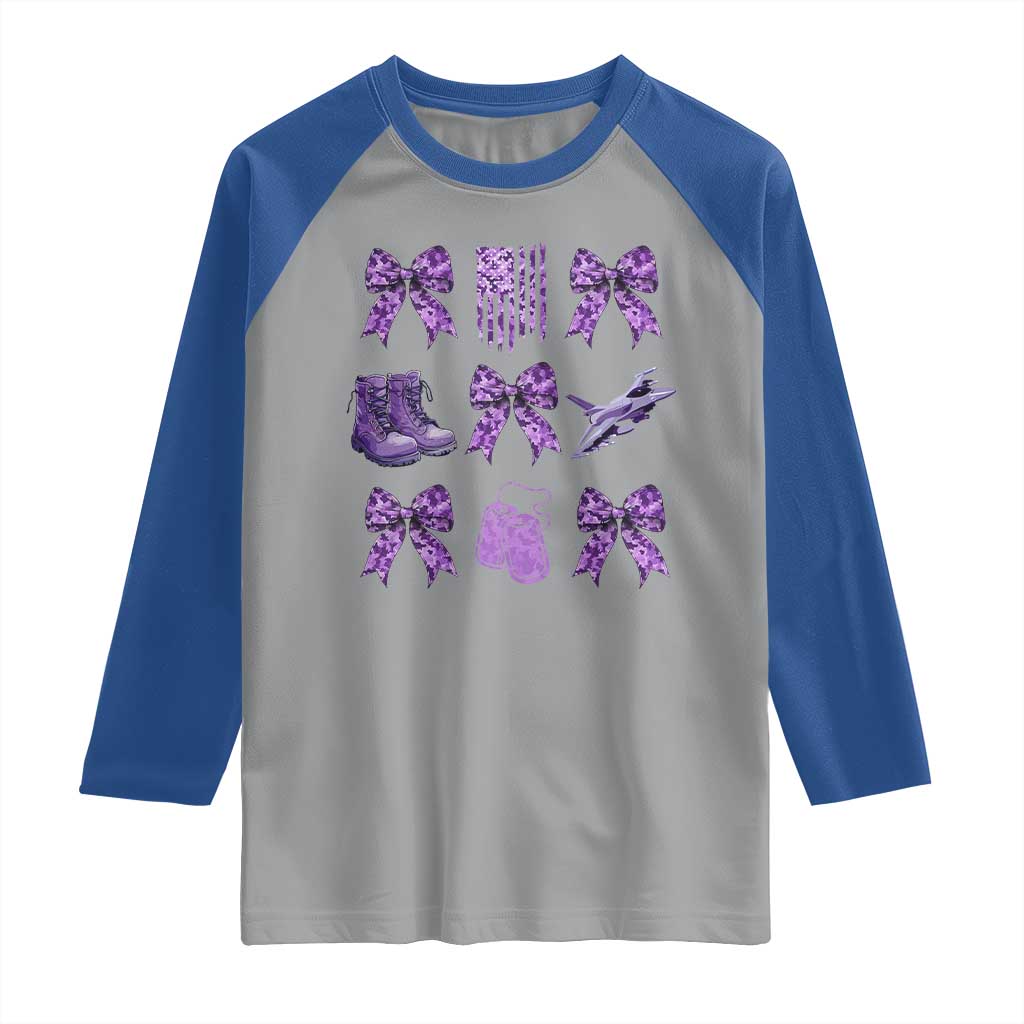 Military Kid Month Camo Coquette Bow Raglan Shirt TS11 Sport Gray Royal Print Your Wear