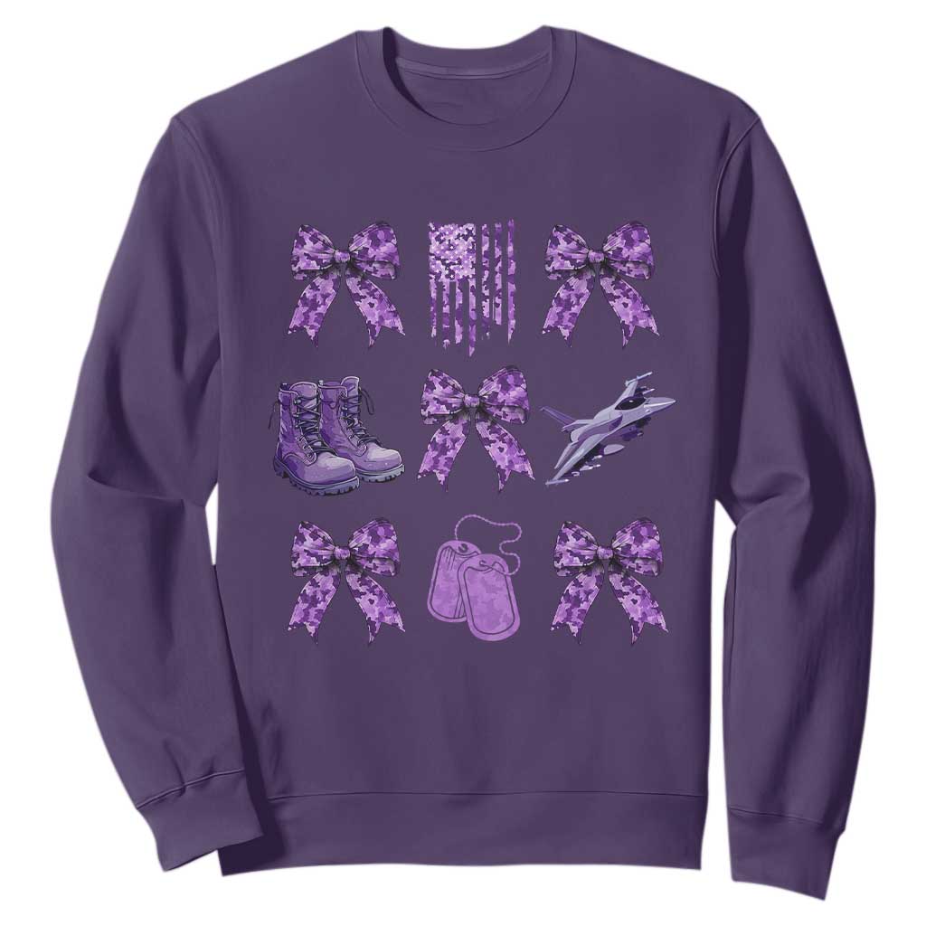 Military Kid Month Camo Coquette Bow Sweatshirt TS11 Purple Print Your Wear