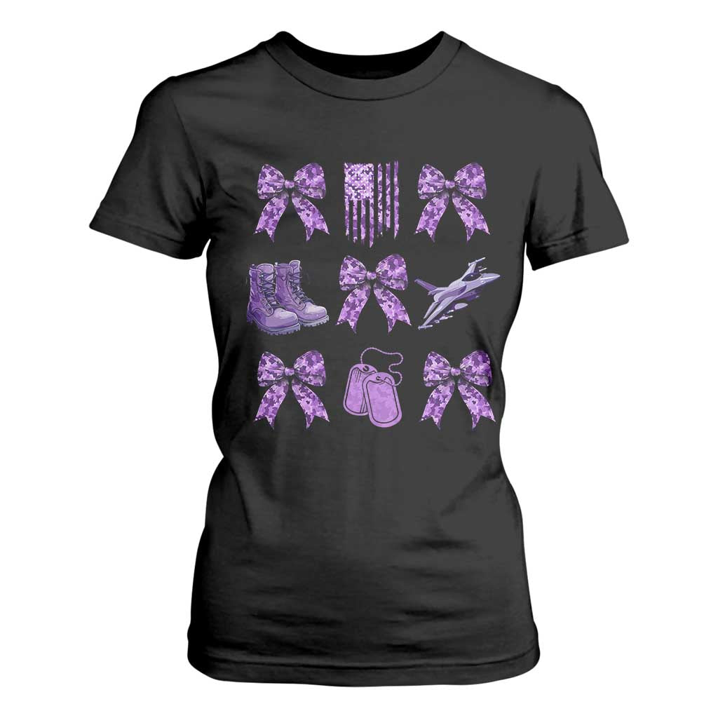 Military Kid Month Camo Coquette Bow T Shirt For Women TS11 Black Print Your Wear