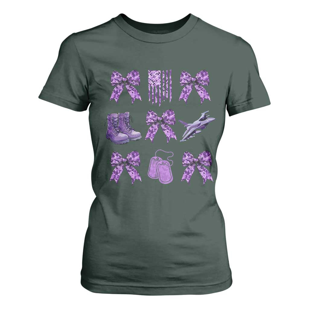 Military Kid Month Camo Coquette Bow T Shirt For Women TS11 Dark Forest Green Print Your Wear