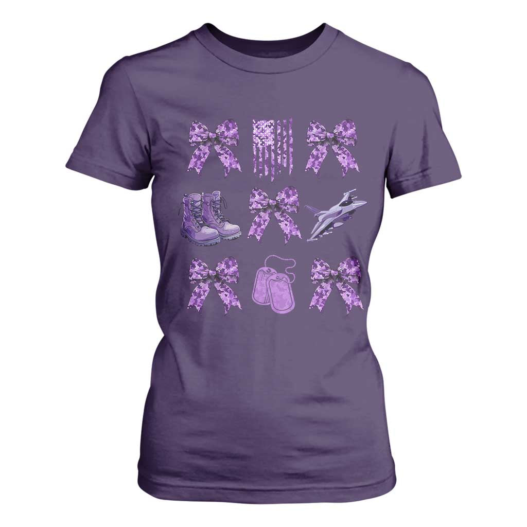 Military Kid Month Camo Coquette Bow T Shirt For Women TS11 Purple Print Your Wear