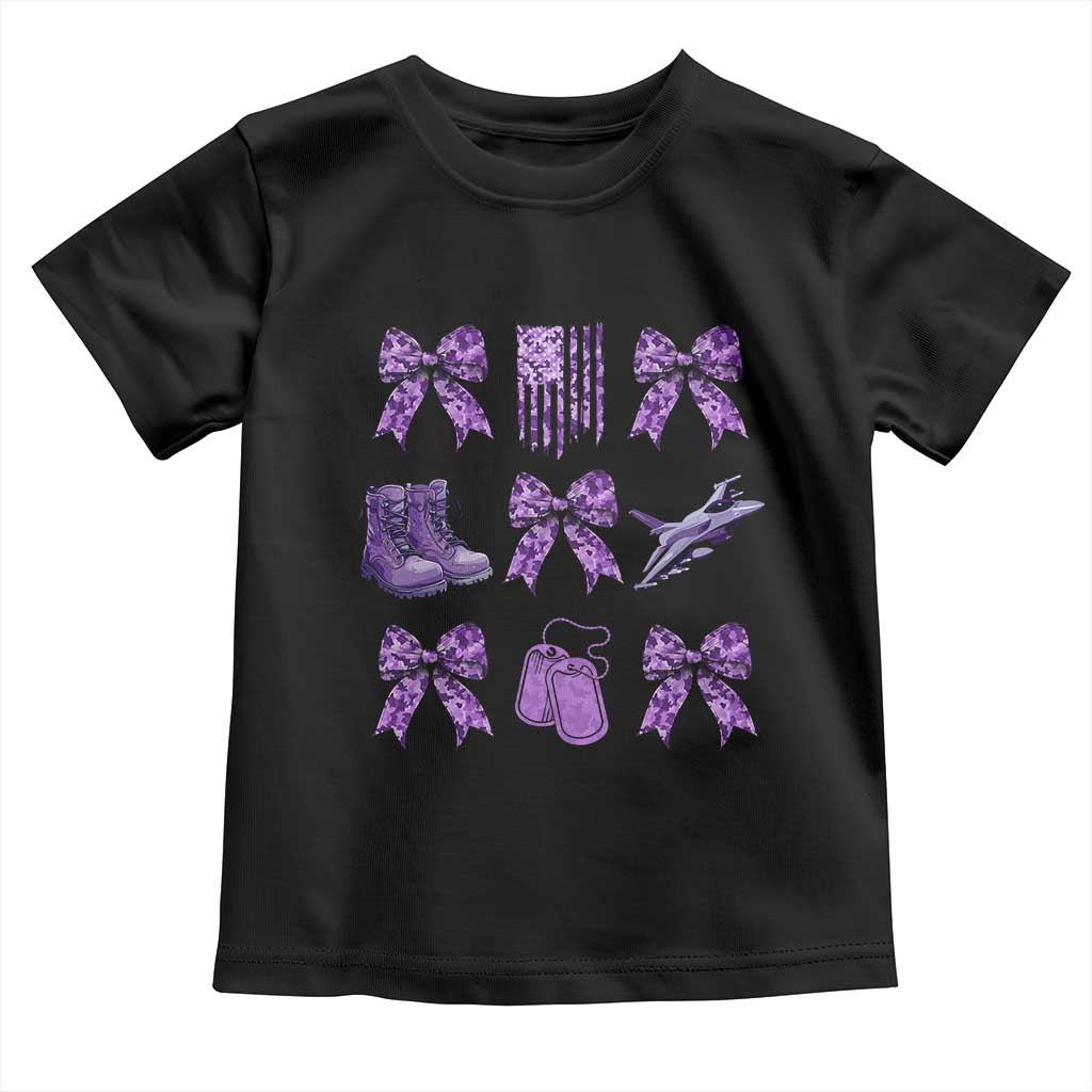 Military Kid Month Camo Coquette Bow Toddler T Shirt TS11 Black Print Your Wear