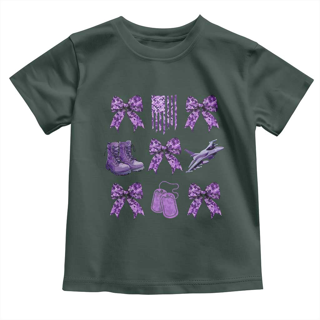 Military Kid Month Camo Coquette Bow Toddler T Shirt TS11 Dark Forest Green Print Your Wear
