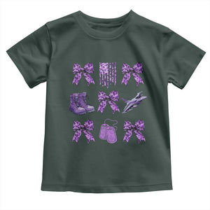 Military Kid Month Camo Coquette Bow Toddler T Shirt TS11 Dark Forest Green Print Your Wear