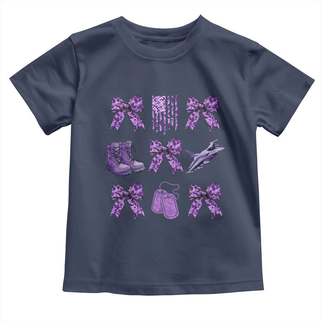 Military Kid Month Camo Coquette Bow Toddler T Shirt TS11 Navy Print Your Wear