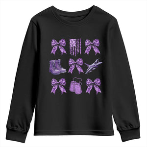 Military Kid Month Camo Coquette Bow Youth Sweatshirt TS11 Black Print Your Wear
