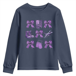 Military Kid Month Camo Coquette Bow Youth Sweatshirt TS11 Navy Print Your Wear