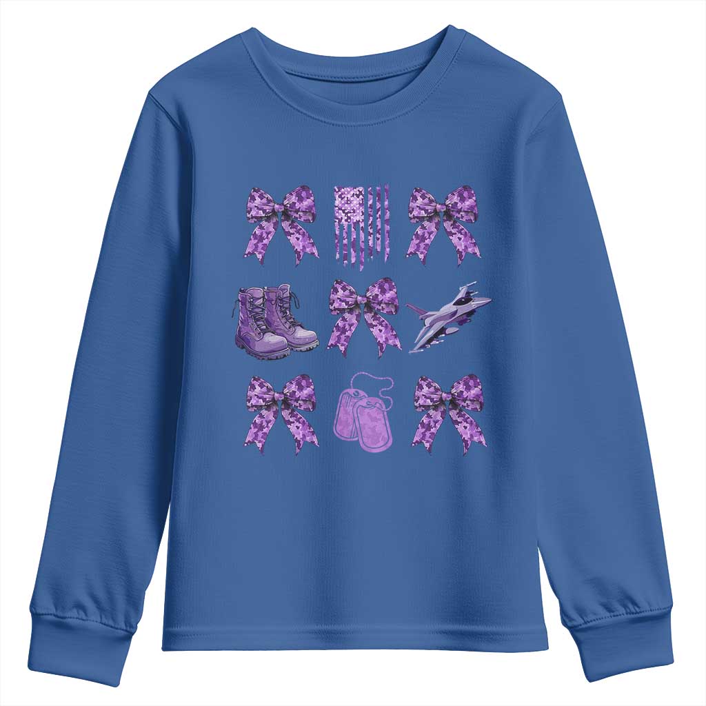 Military Kid Month Camo Coquette Bow Youth Sweatshirt TS11 Royal Blue Print Your Wear