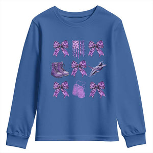 Military Kid Month Camo Coquette Bow Youth Sweatshirt TS11 Royal Blue Print Your Wear
