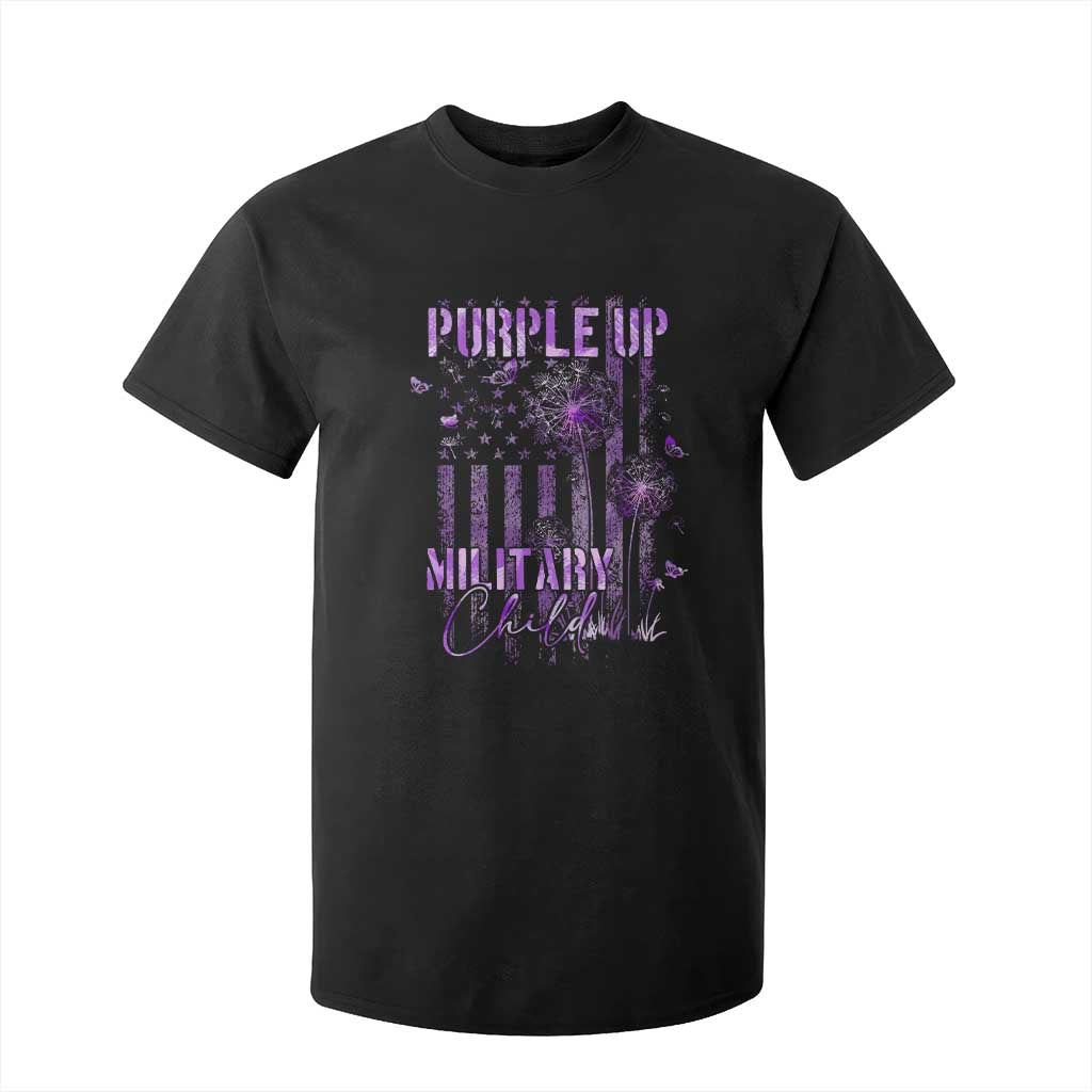 Purple Up Military Child T Shirt For Kid Dandelion Vintage American Flag Military Child Month TS11 Black Print Your Wear