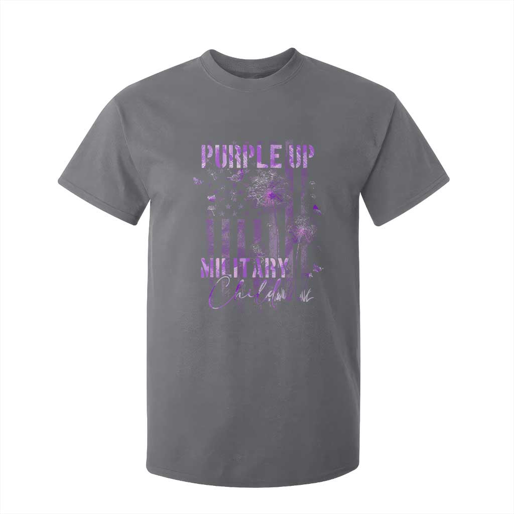 Purple Up Military Child T Shirt For Kid Dandelion Vintage American Flag Military Child Month TS11 Charcoal Print Your Wear