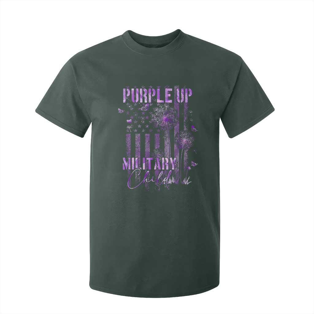 Purple Up Military Child T Shirt For Kid Dandelion Vintage American Flag Military Child Month TS11 Dark Forest Green Print Your Wear