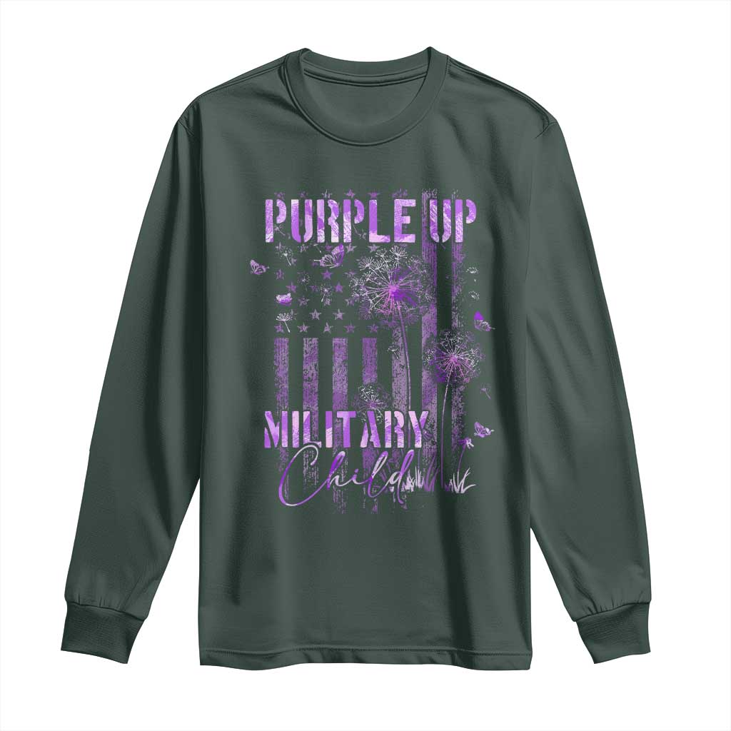 Purple Up Military Child Long Sleeve Shirt Dandelion Vintage American Flag Military Child Month TS11 Dark Forest Green Print Your Wear