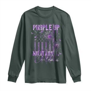 Purple Up Military Child Long Sleeve Shirt Dandelion Vintage American Flag Military Child Month TS11 Dark Forest Green Print Your Wear
