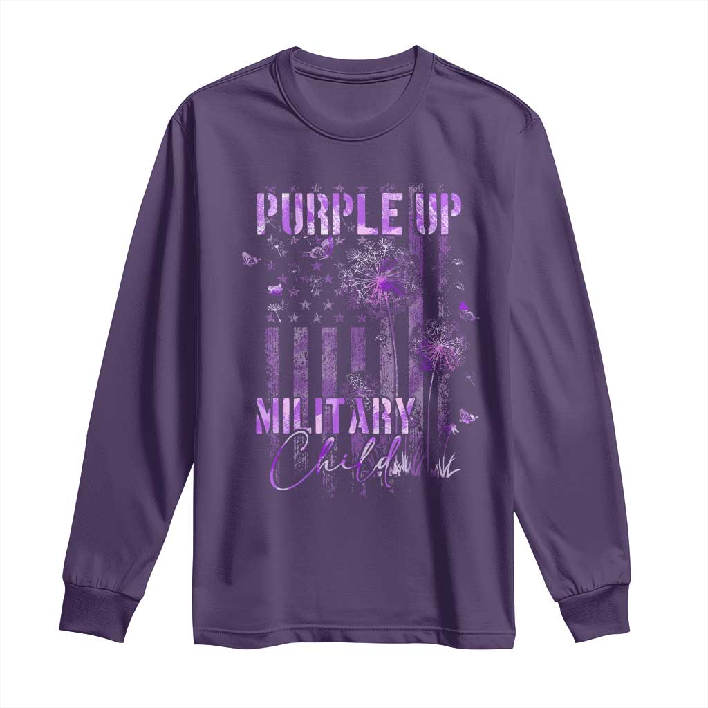 Purple Up Military Child Long Sleeve Shirt Dandelion Vintage American Flag Military Child Month TS11 Purple Print Your Wear