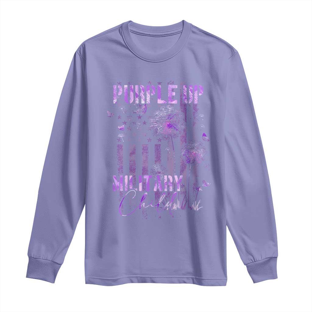 Purple Up Military Child Long Sleeve Shirt Dandelion Vintage American Flag Military Child Month TS11 Violet Print Your Wear