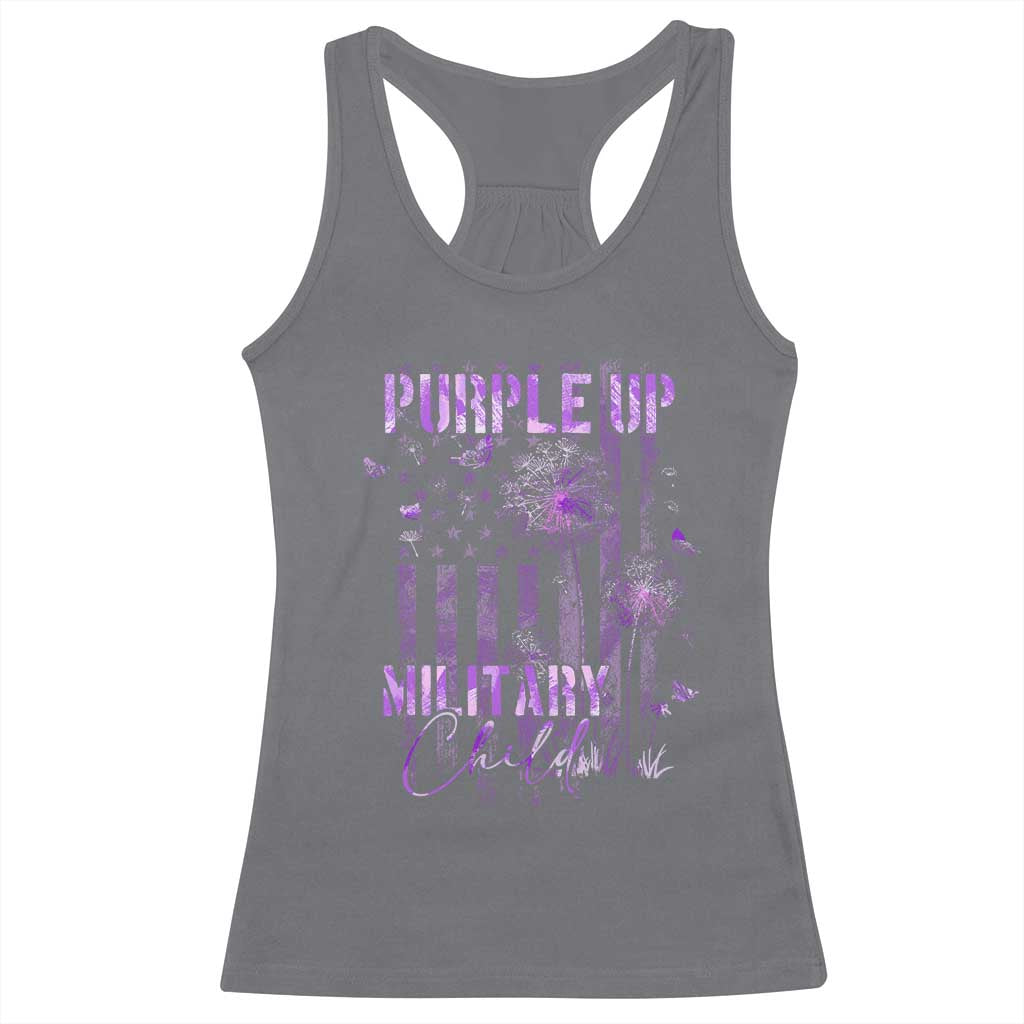 Purple Up Military Child Racerback Tank Top Dandelion Vintage American Flag Military Child Month TS11 Charcoal Print Your Wear