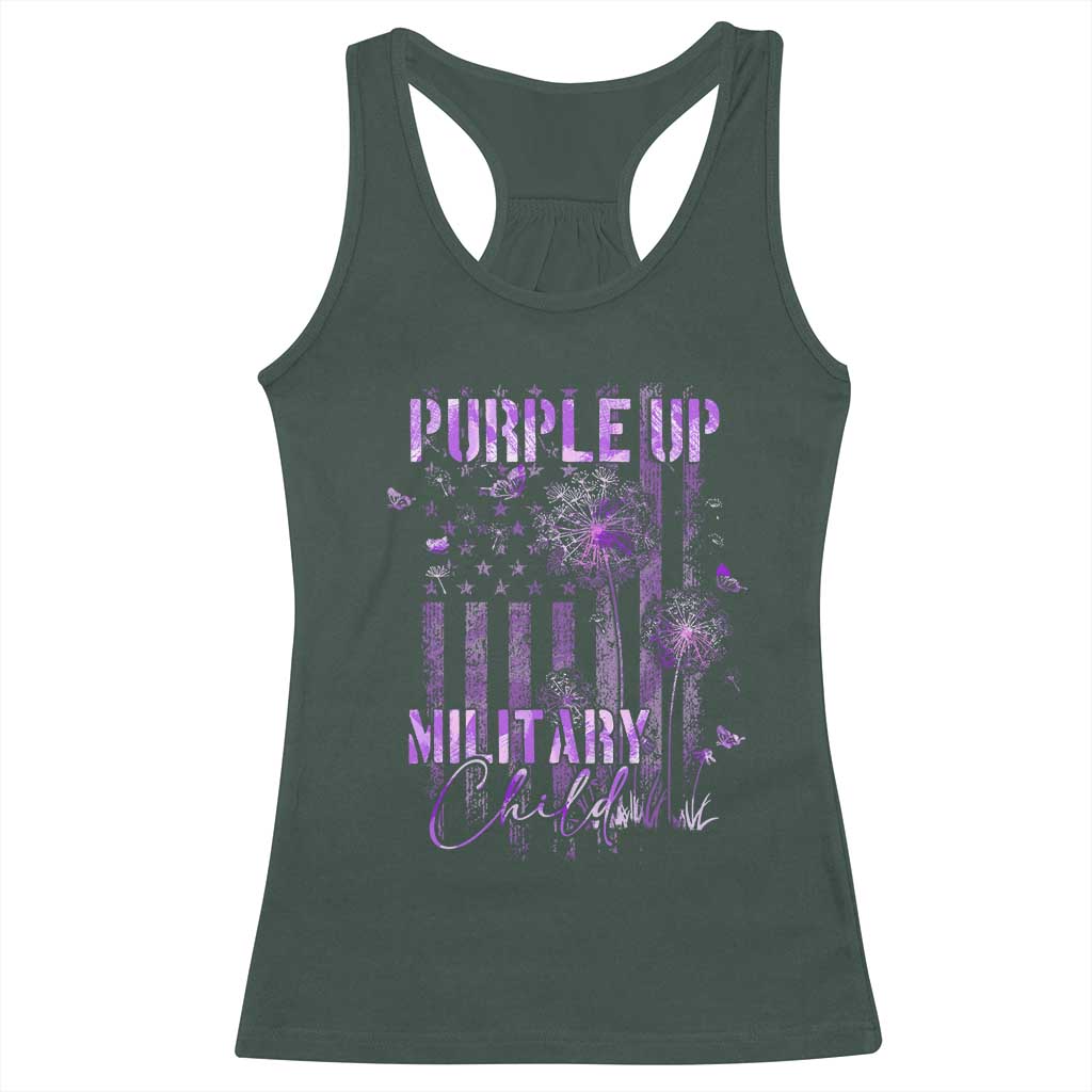 Purple Up Military Child Racerback Tank Top Dandelion Vintage American Flag Military Child Month TS11 Dark Forest Green Print Your Wear