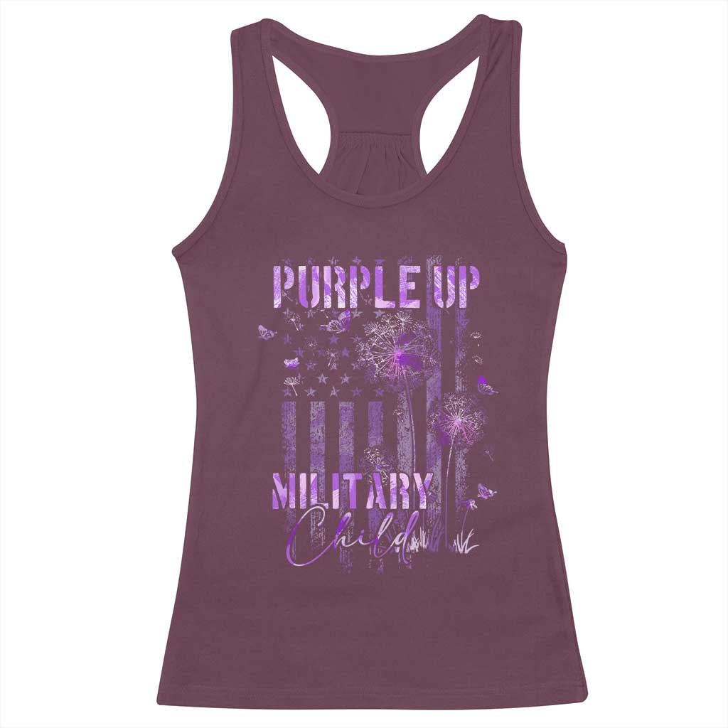 Purple Up Military Child Racerback Tank Top Dandelion Vintage American Flag Military Child Month TS11 Maroon Print Your Wear