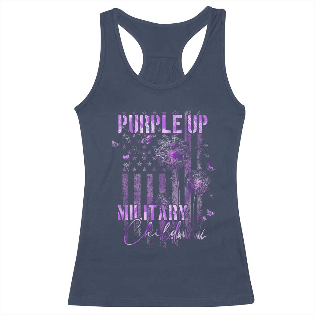 Purple Up Military Child Racerback Tank Top Dandelion Vintage American Flag Military Child Month TS11 Navy Print Your Wear
