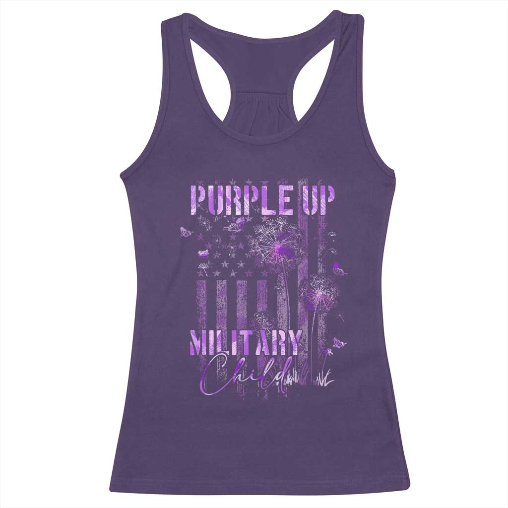 Purple Up Military Child Racerback Tank Top Dandelion Vintage American Flag Military Child Month TS11 Purple Print Your Wear