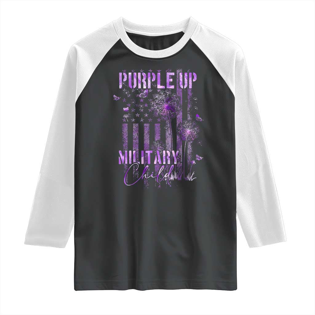 Purple Up Military Child Raglan Shirt Dandelion Vintage American Flag Military Child Month TS11 Black White Print Your Wear
