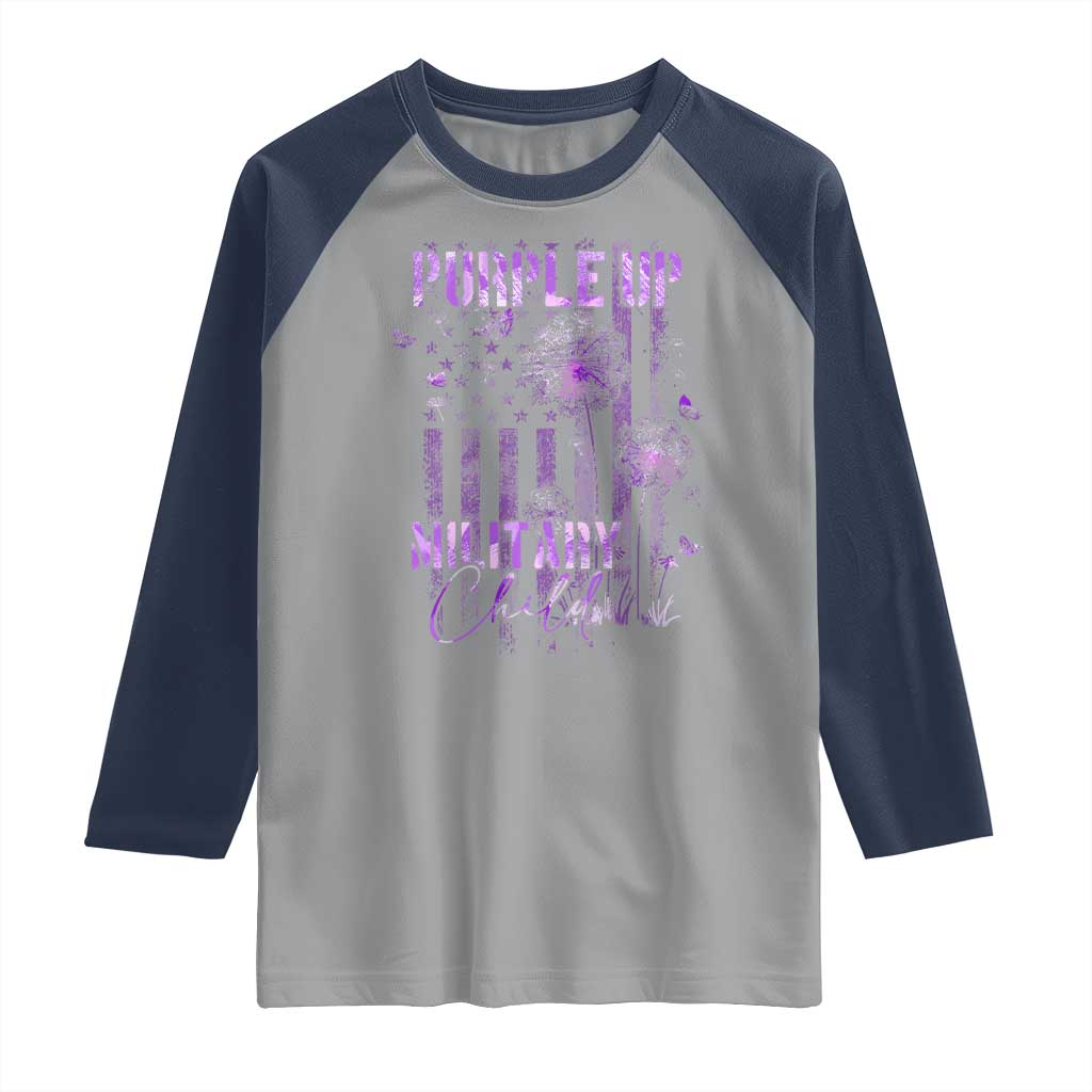 Purple Up Military Child Raglan Shirt Dandelion Vintage American Flag Military Child Month TS11 Sport Gray Navy Print Your Wear