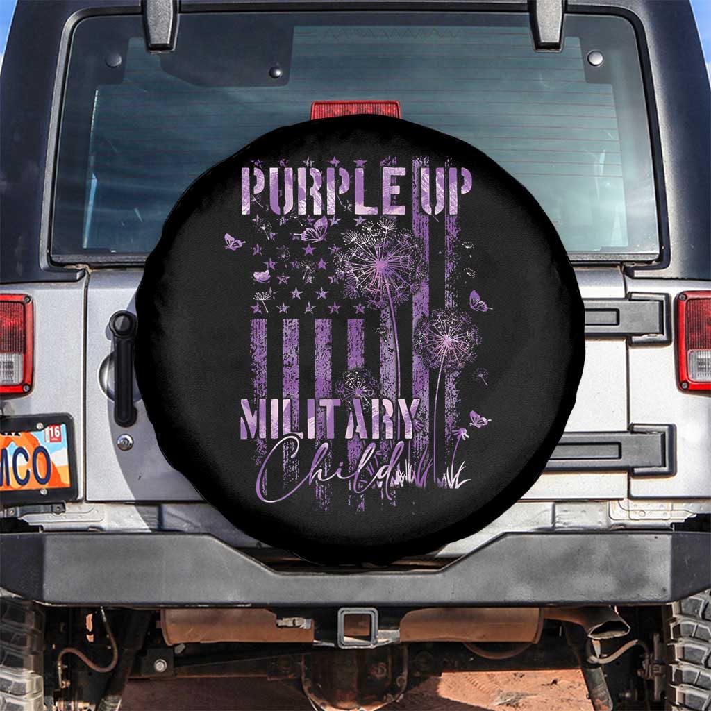 Purple Up Military Child Spare Tire Cover Dandelion Vintage American Flag Military Child Month TS11 No hole Black Print Your Wear