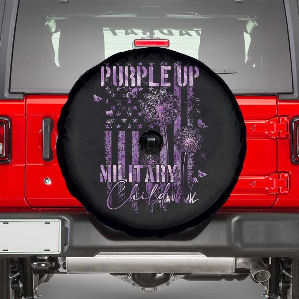 Purple Up Military Child Spare Tire Cover Dandelion Vintage American Flag Military Child Month TS11 Black Print Your Wear
