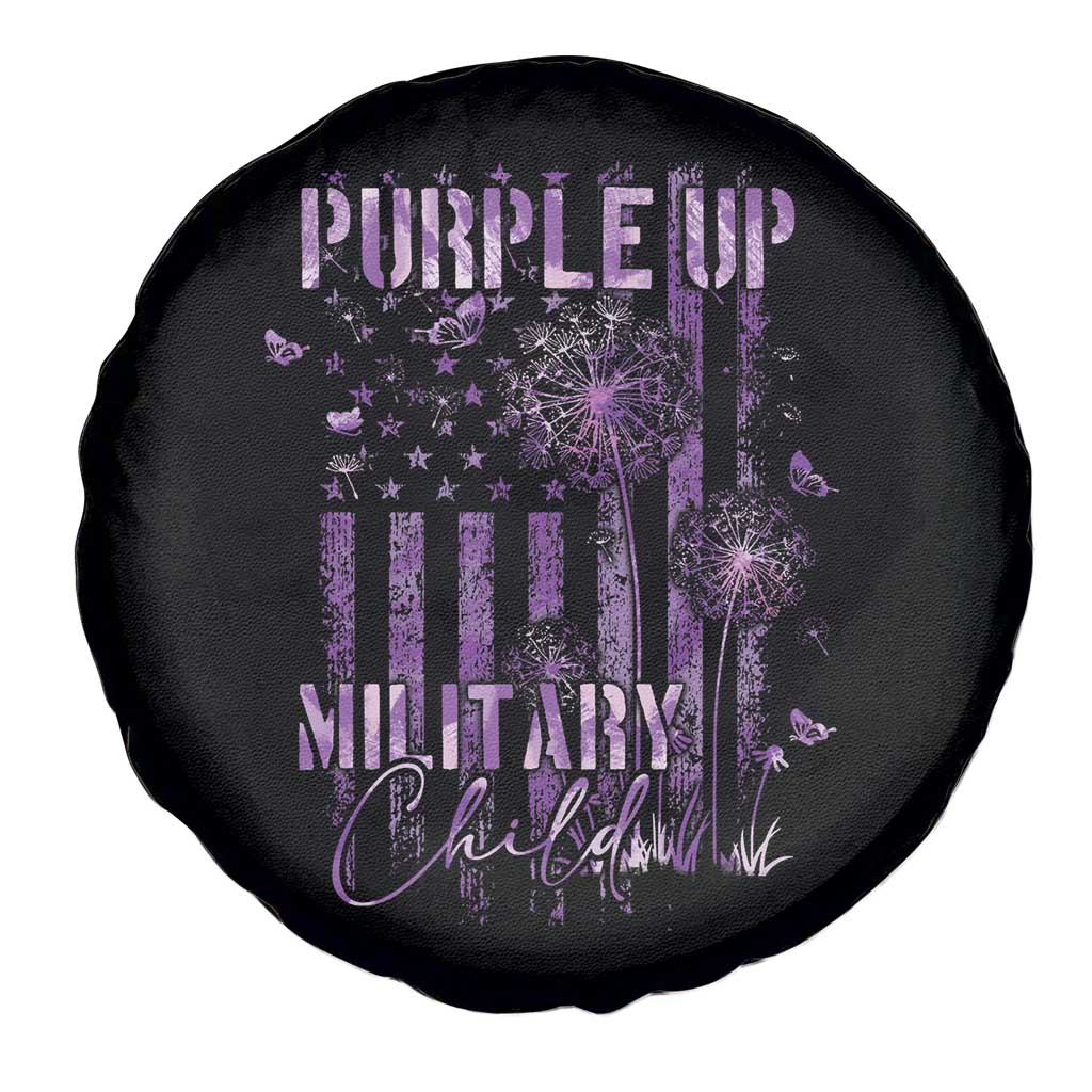 Purple Up Military Child Spare Tire Cover Dandelion Vintage American Flag Military Child Month TS11 Print Your Wear