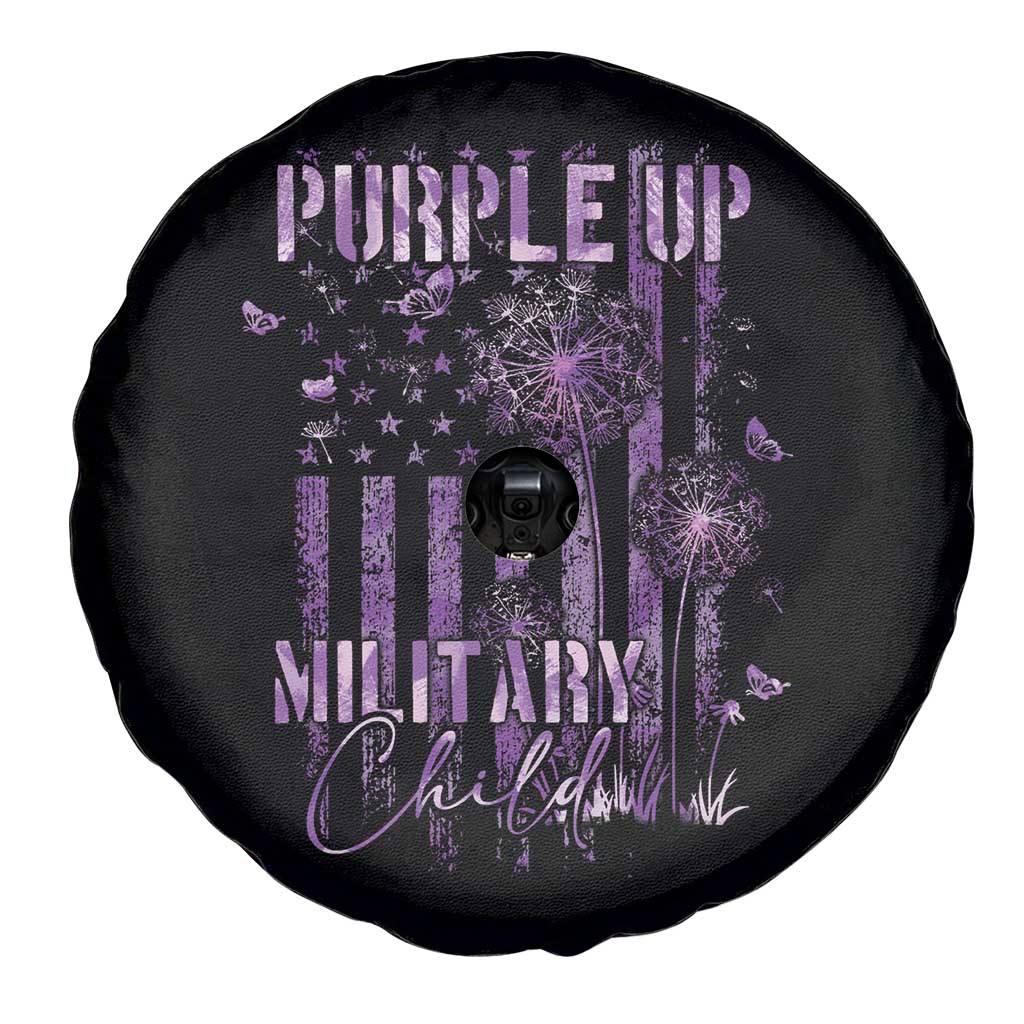 Purple Up Military Child Spare Tire Cover Dandelion Vintage American Flag Military Child Month TS11 Print Your Wear