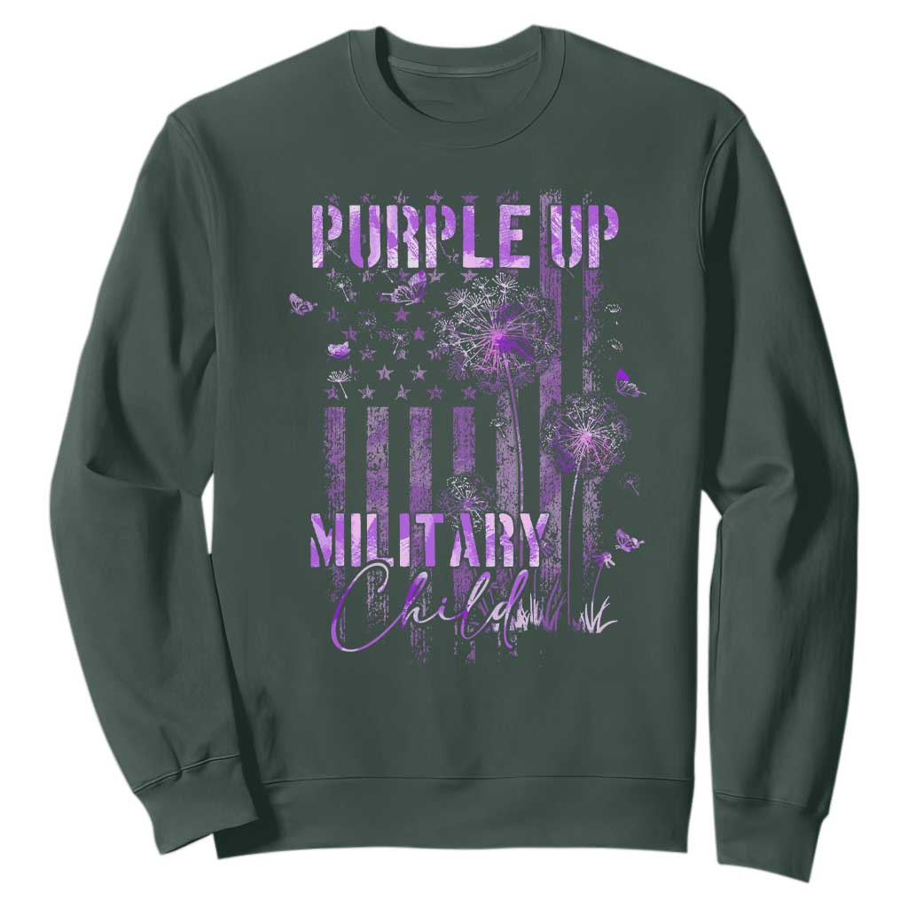 Purple Up Military Child Sweatshirt Dandelion Vintage American Flag Military Child Month TS11 Dark Forest Green Print Your Wear