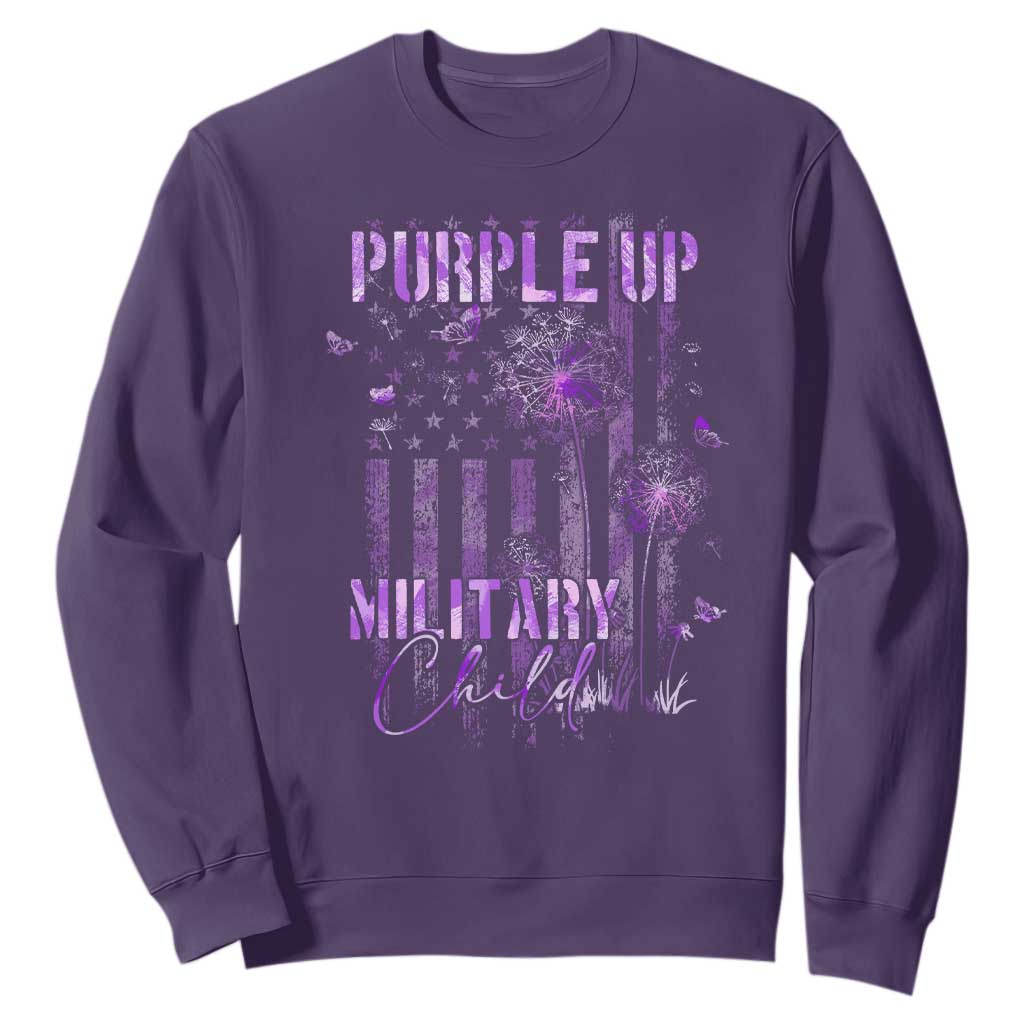 Purple Up Military Child Sweatshirt Dandelion Vintage American Flag Military Child Month TS11 Purple Print Your Wear