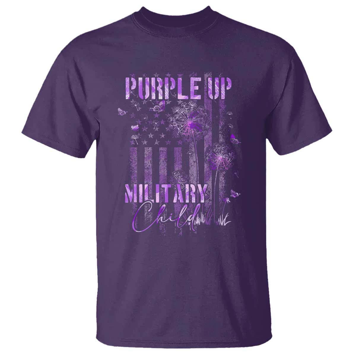 Purple Up Military Child T Shirt Dandelion Vintage American Flag Military Child Month TS11 Purple Print Your Wear