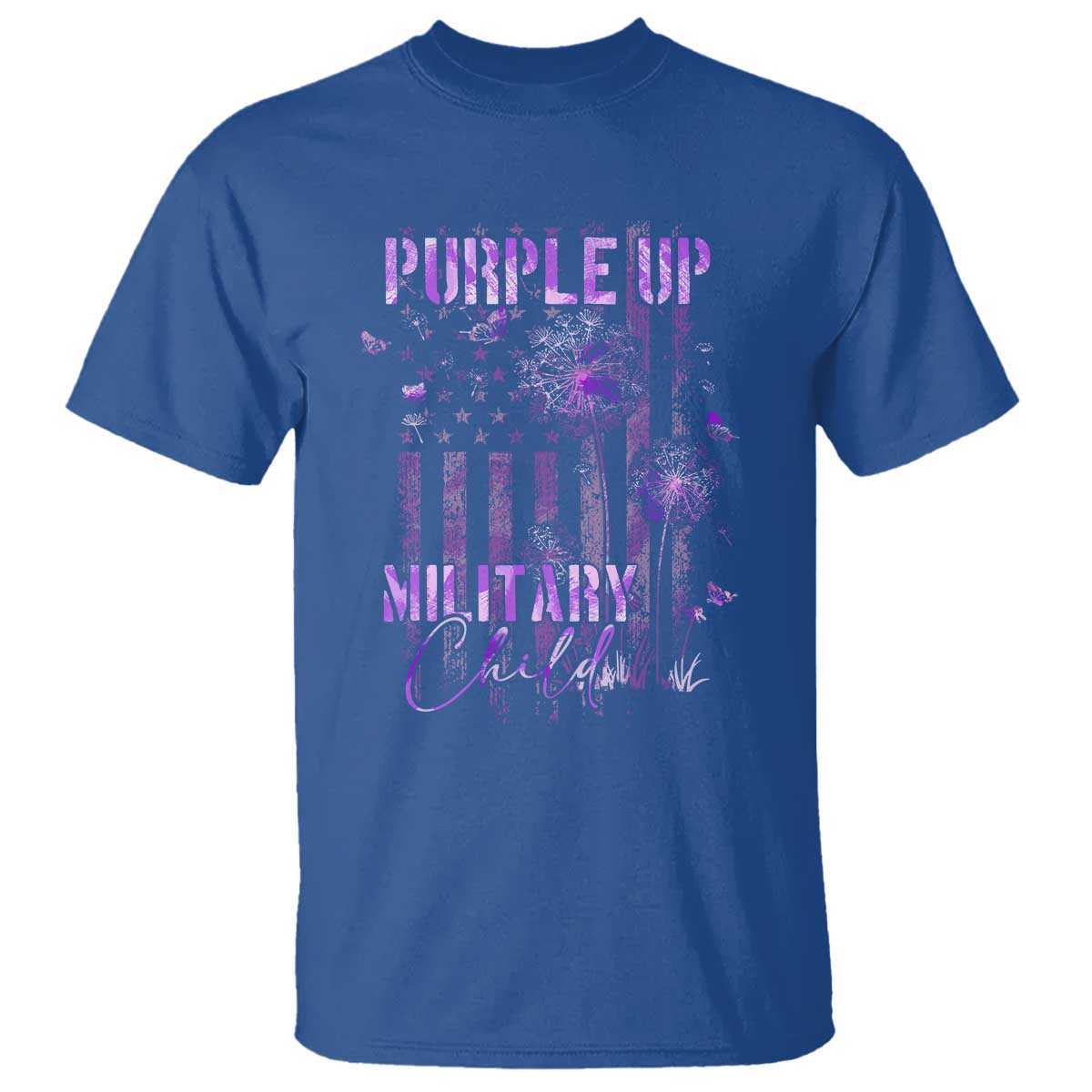 Purple Up Military Child T Shirt Dandelion Vintage American Flag Military Child Month TS11 Royal Blue Print Your Wear