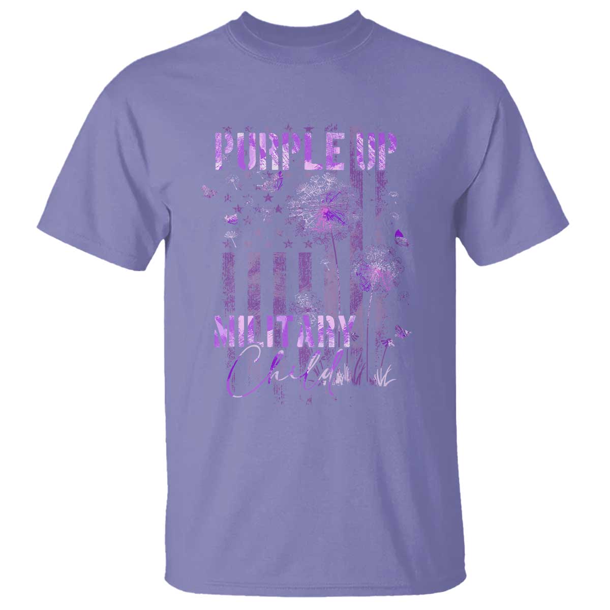 Purple Up Military Child T Shirt Dandelion Vintage American Flag Military Child Month TS11 Violet Print Your Wear