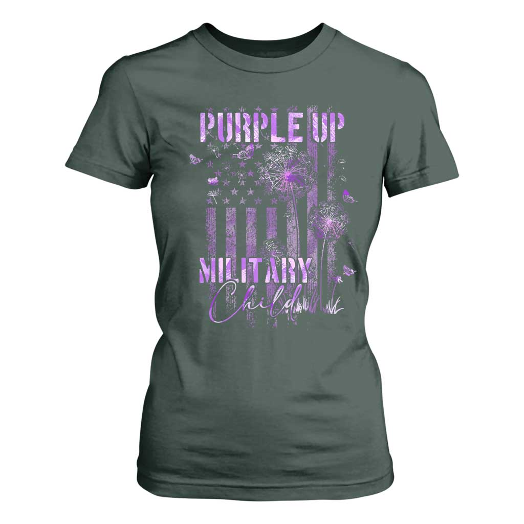 Purple Up Military Child T Shirt For Women Dandelion Vintage American Flag Military Child Month TS11 Dark Forest Green Print Your Wear