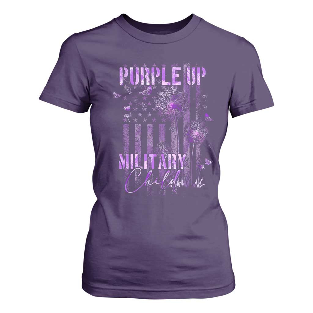 Purple Up Military Child T Shirt For Women Dandelion Vintage American Flag Military Child Month TS11 Purple Print Your Wear
