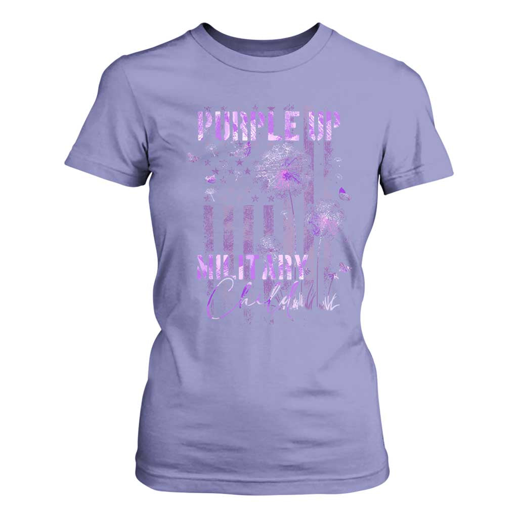 Purple Up Military Child T Shirt For Women Dandelion Vintage American Flag Military Child Month TS11 Violet Print Your Wear