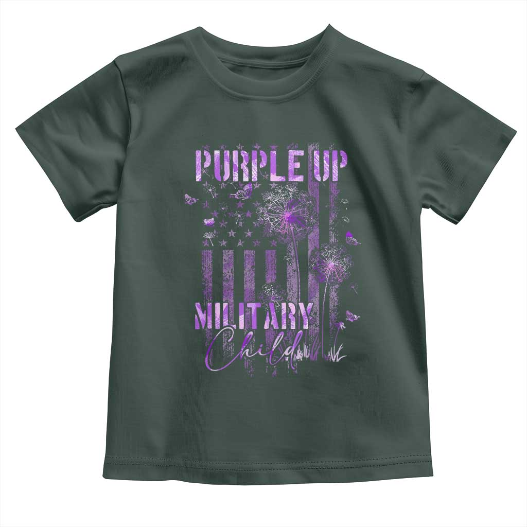 Purple Up Military Child Toddler T Shirt Dandelion Vintage American Flag Military Child Month TS11 Dark Forest Green Print Your Wear