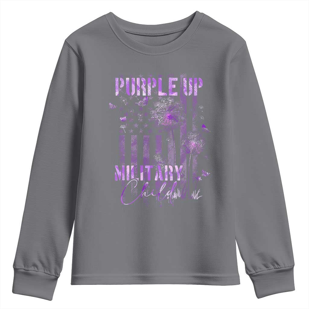 Purple Up Military Child Youth Sweatshirt Dandelion Vintage American Flag Military Child Month TS11 Charcoal Print Your Wear