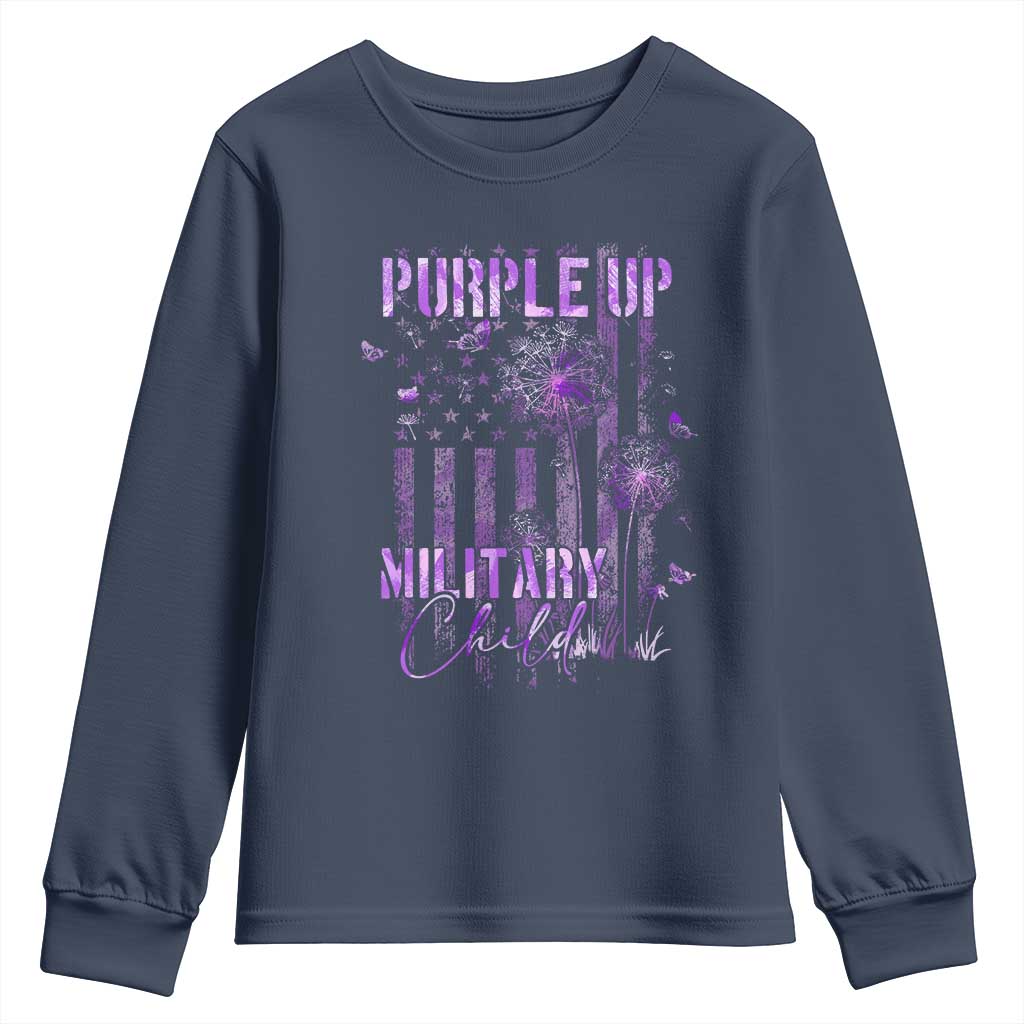 Purple Up Military Child Youth Sweatshirt Dandelion Vintage American Flag Military Child Month TS11 Navy Print Your Wear