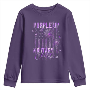 Purple Up Military Child Youth Sweatshirt Dandelion Vintage American Flag Military Child Month TS11 Purple Print Your Wear