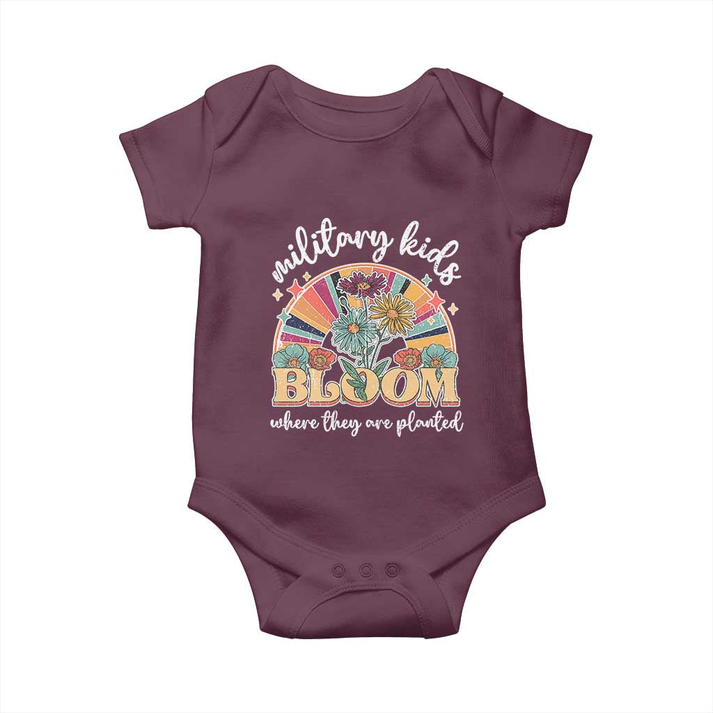Military Kids Bloom Where They Are Planted Baby Onesie Military Child Month Retro Vintage Flowers TS11 Maroon Print Your Wear