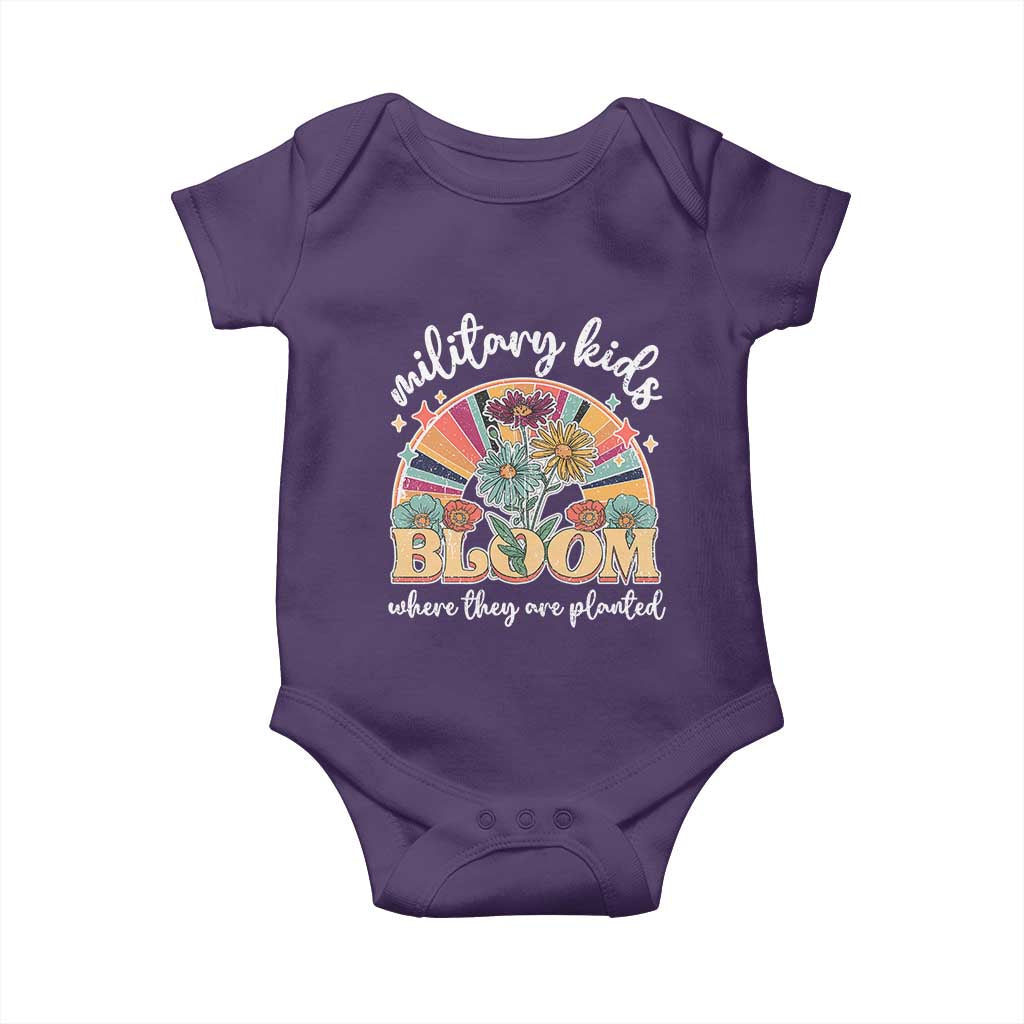Military Kids Bloom Where They Are Planted Baby Onesie Military Child Month Retro Vintage Flowers TS11 Purple Print Your Wear