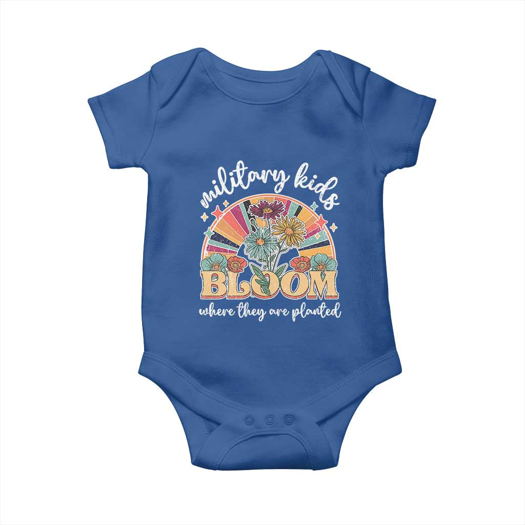 Military Kids Bloom Where They Are Planted Baby Onesie Military Child Month Retro Vintage Flowers TS11 Royal Blue Print Your Wear
